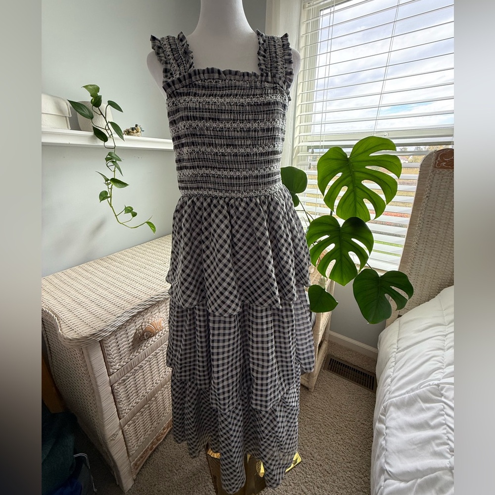English Factory Black and White Checkered Maxi Dress